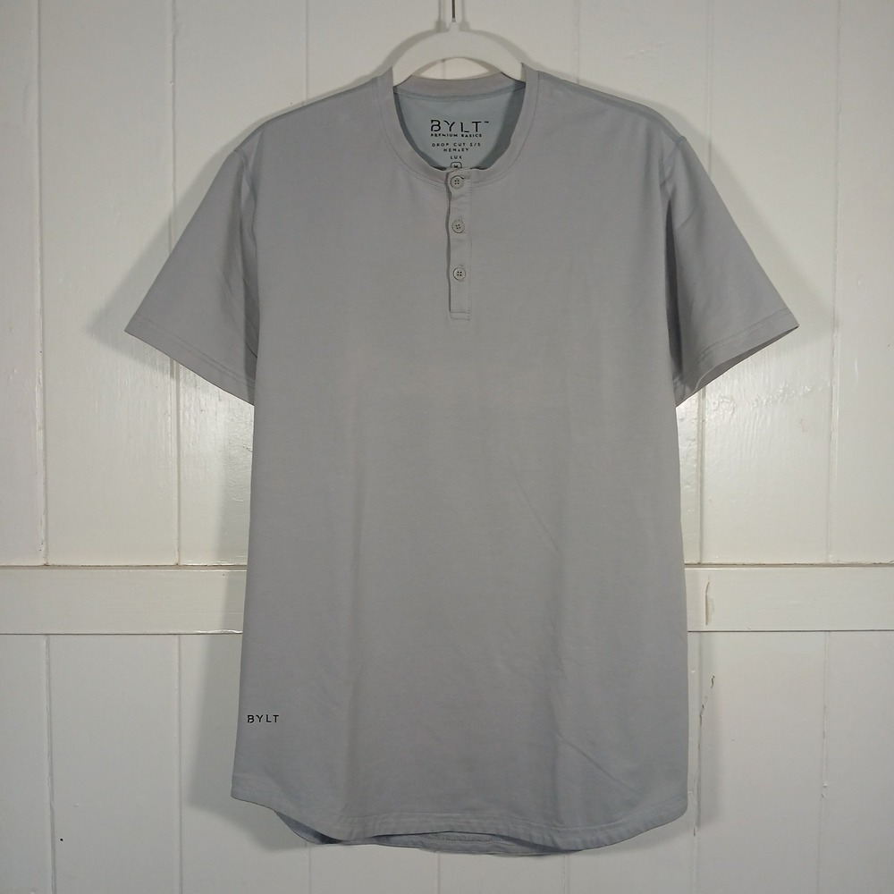 BYLT Premium‎ Basics Drop Cut SS Henley Lux Gray Mens Medium XDC-SS-HNLY-STG-M